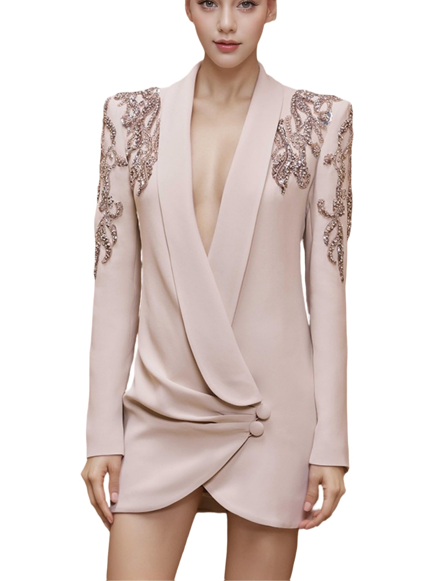 Womens Luxury Designer Jacket Slim Fitting Rhinestone Diamonds Beaded Sequin Long Blazer Coat