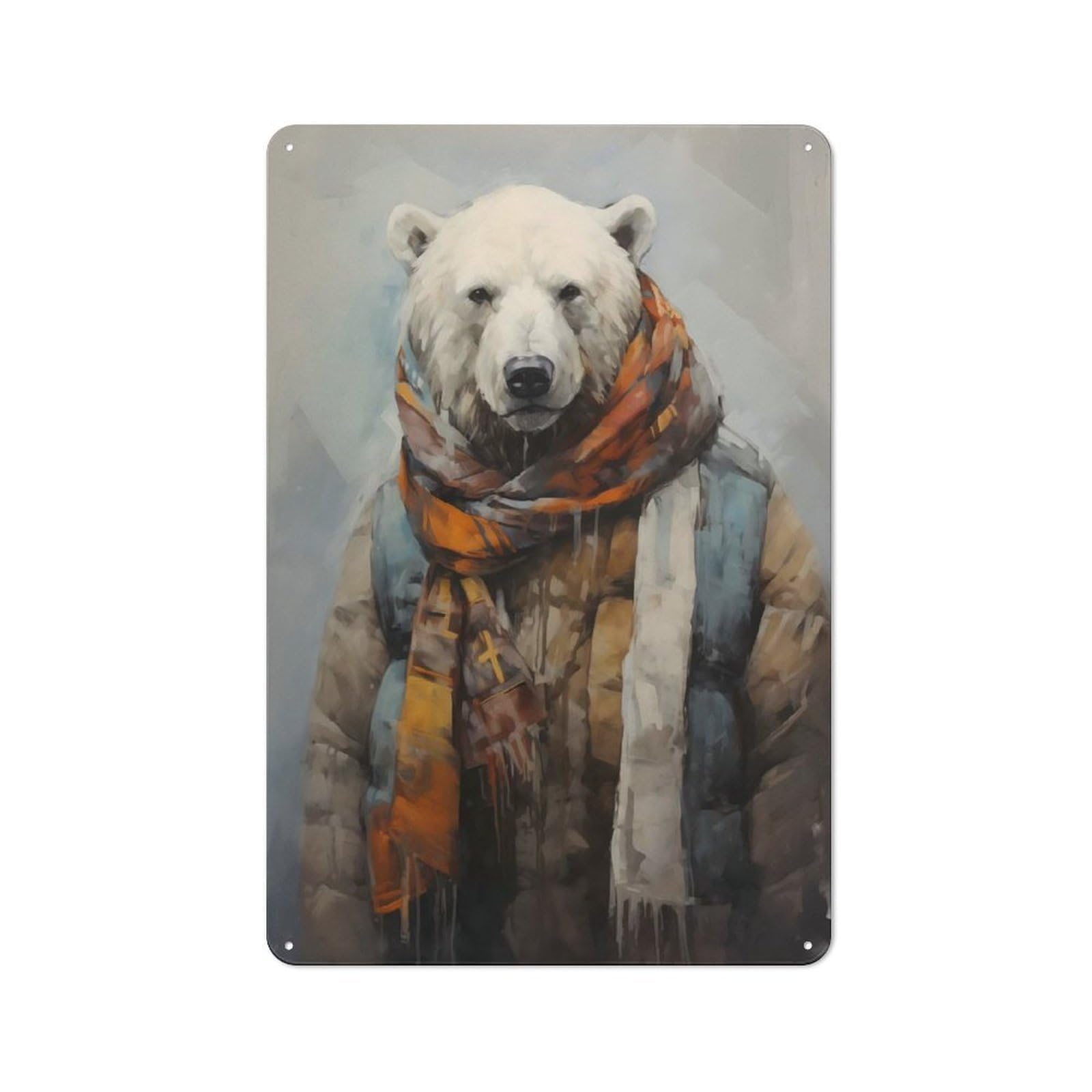 Junmoney Polar Bear In Winter Drip Retro Metal Sign 30X20cm For Garage Wall, For Home Interiors And Metal Sign Collectors