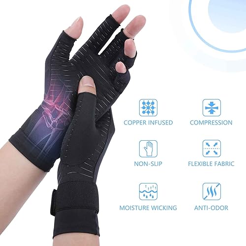 Miniatura 2 de Tikaton Guantes de compresión para artritis con infusión de cobre con correa de muñeca para dolor de mano, túnel carpiano, tendinitis, se adapta a