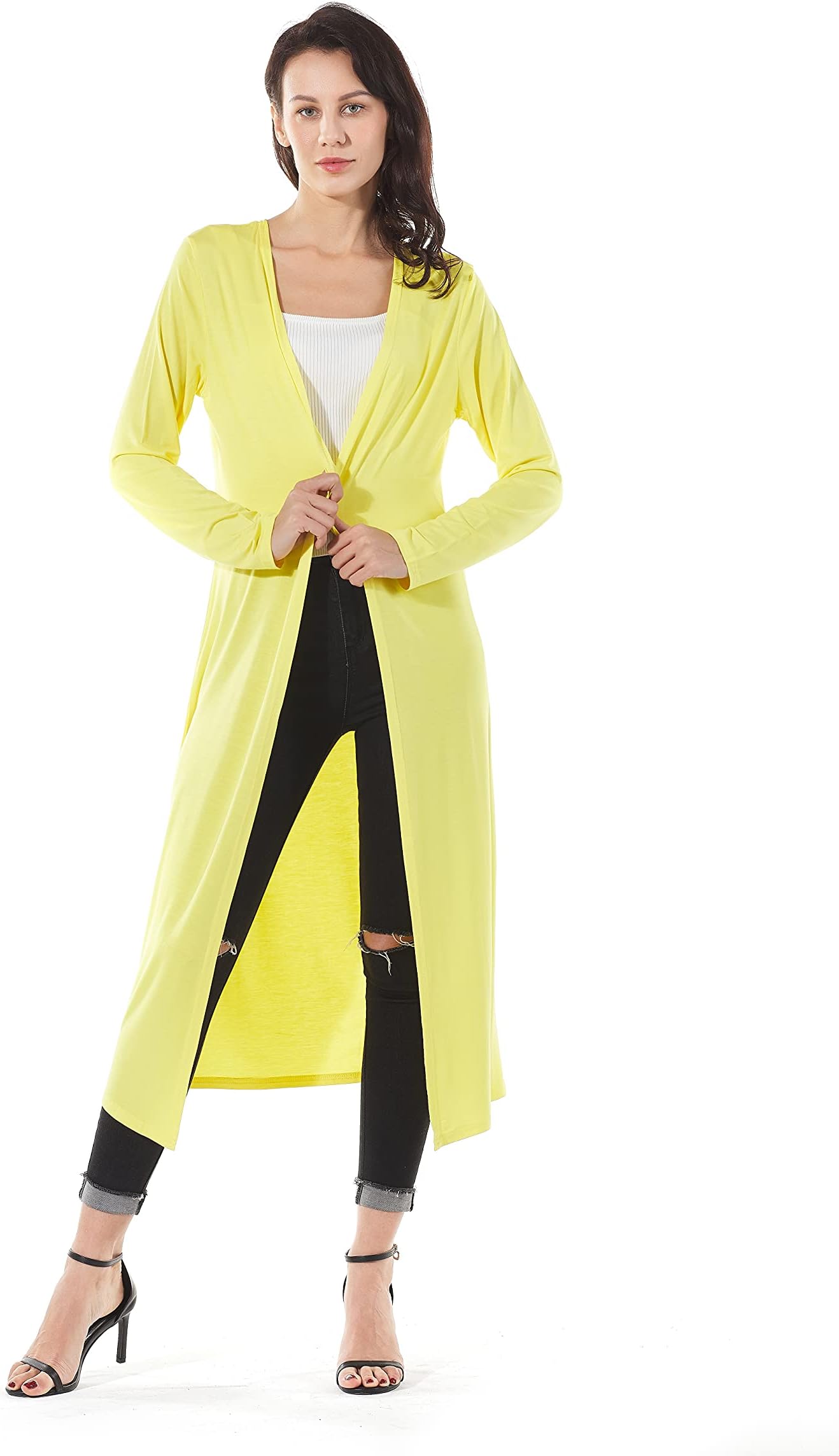 Women's Solid Sweater Essential Duster Long Cascading Open Front Lightweight Blue Cardigan