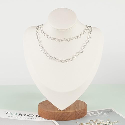 Miniatura 5 de Cadena de corazón chapada en plata de 16.4 pies, cadenas de eslabones en relieve hechas a mano a granel en carrete con anillos de salto abiertos,