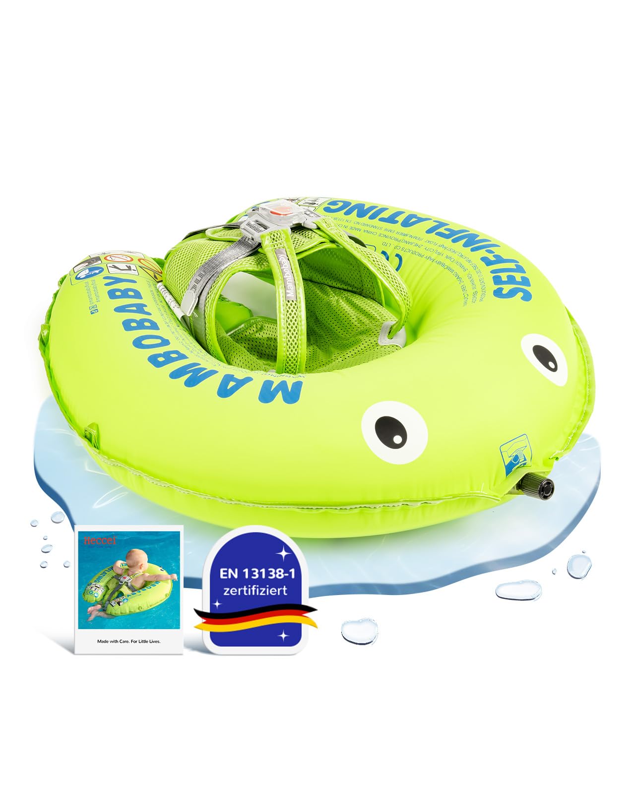 HECCEI Schwimmring Baby, Mambobaby Selbstaufblasbar Baby Schwimmhilfe Kompaktes Faltbares Design Schwimmreifen Perfekter Schwimmtrainer für Kinder von 3 bis 24 Monaten