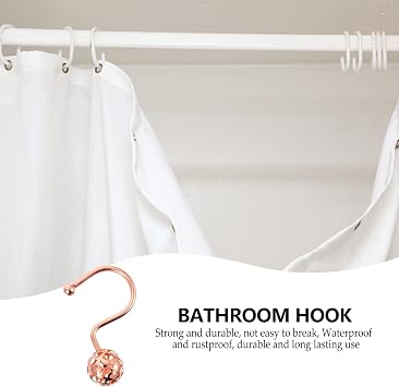 Shower Hooks For Curtains,12 Pcs Metal Bathroom Hook Curtain Glider Rail Glide Rings Crystal,Curtain rings(Rose Gold)