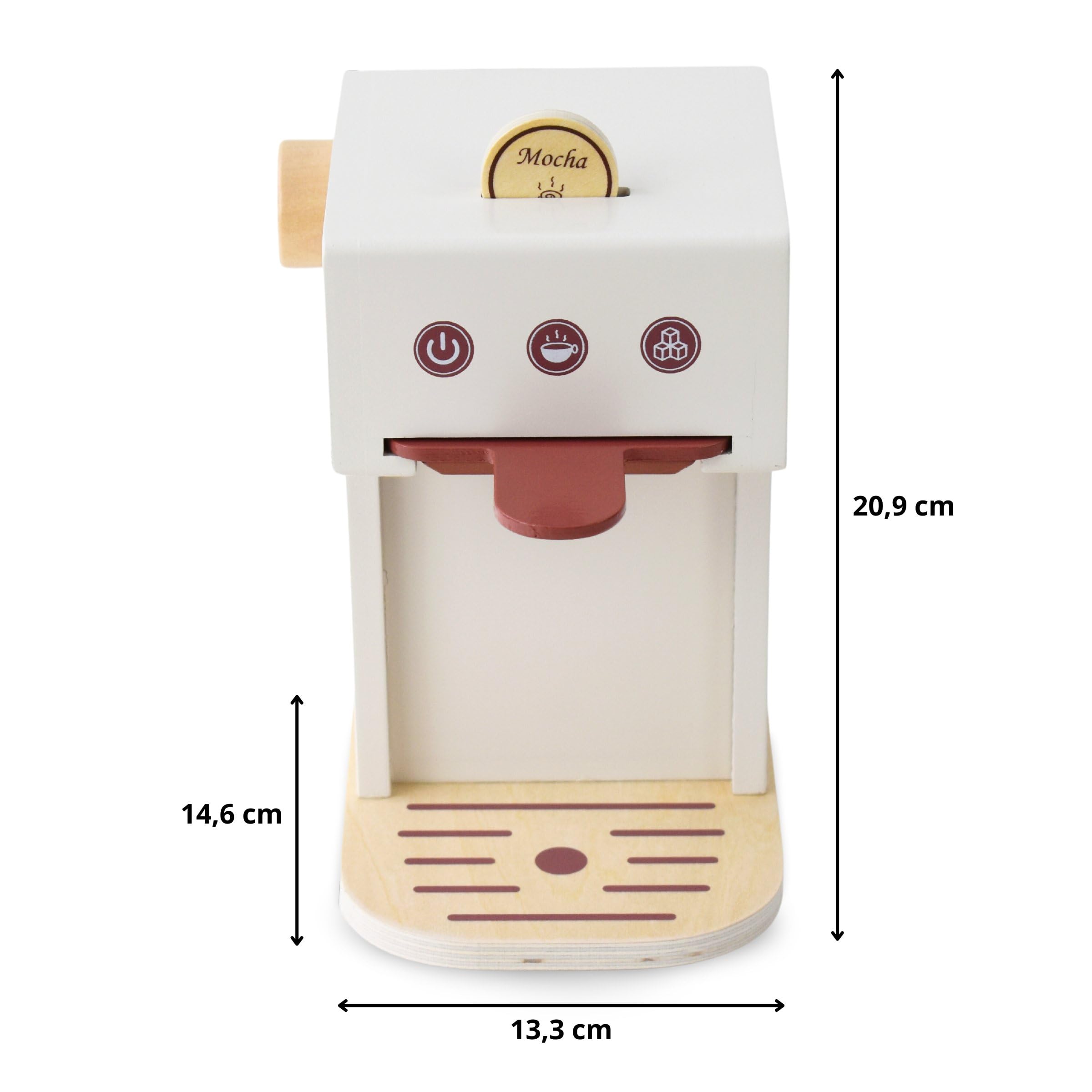 Mamabrum Macchina Caffè Giocattolo in Legno per Bambini 3+ - Set Barista con Cialde e Accessori - Gioco Educativo Nespresso Stile per Sviluppo Manualità e Creatività