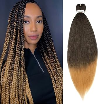 Easy Braid Crochet Hair Pre Stretched Braiding Hair Extensions Hot Water Setting Braiding Hair Yaki Texture Braids Professional Itch Free Synthetic Fiber 26In 4 Bundles,Black To Dark Blonde