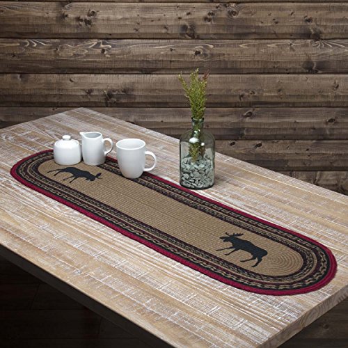 VHC Brands Rustic Lodge Tabletop Kitchen Cumberland Oval Jute Bedding Accessory Runner 13×36 Almond Tan