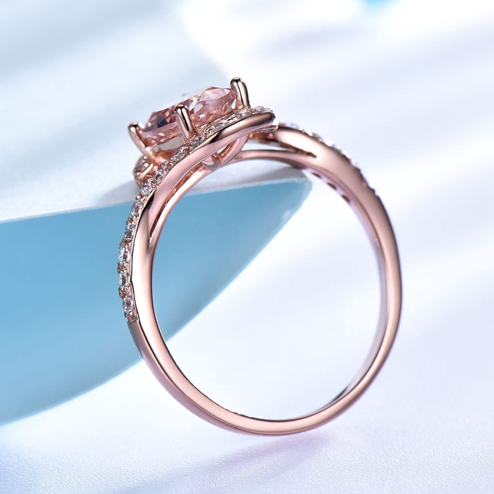 WXKAGF Eheringe für Damen, Ringe aus 925er-Sterlingsilber für Damen, einzigartige ovale Form, 4 Zinken, rosa Zirkonia