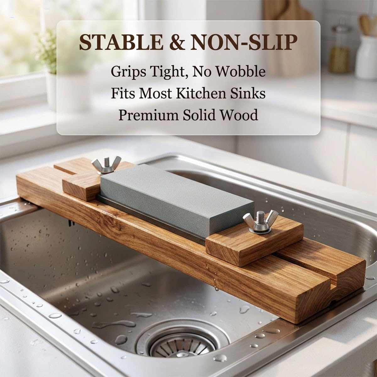 A Doppio Strato Supporto per Pietra per affilare in Legno per affilare in Legno, Antiscivolo, Regolabile Supporto Pietra focaia Stabile Supporto per Pietra affilatrice, 50x7cm
