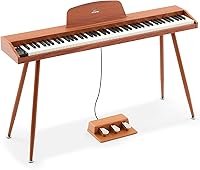 MUSTAR 88-Key Semi Weighted Digital Piano Keyboard for Beginners - Portable 88 Keys with 3 Pedals, Speakers, MIDI/USB, Brown