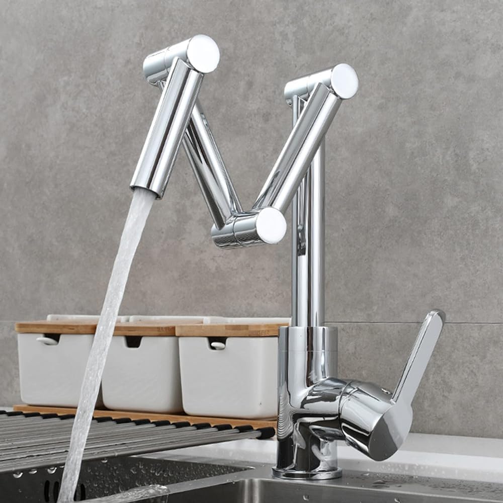 DFGHNBVC Adjustable Brass Kitchen Faucet With 3 Swivel Arms Single Hole Deckmount Mixer Tap For Hot Cold Water Chrome Finish Perfect For Modern Kitchens,Chrom