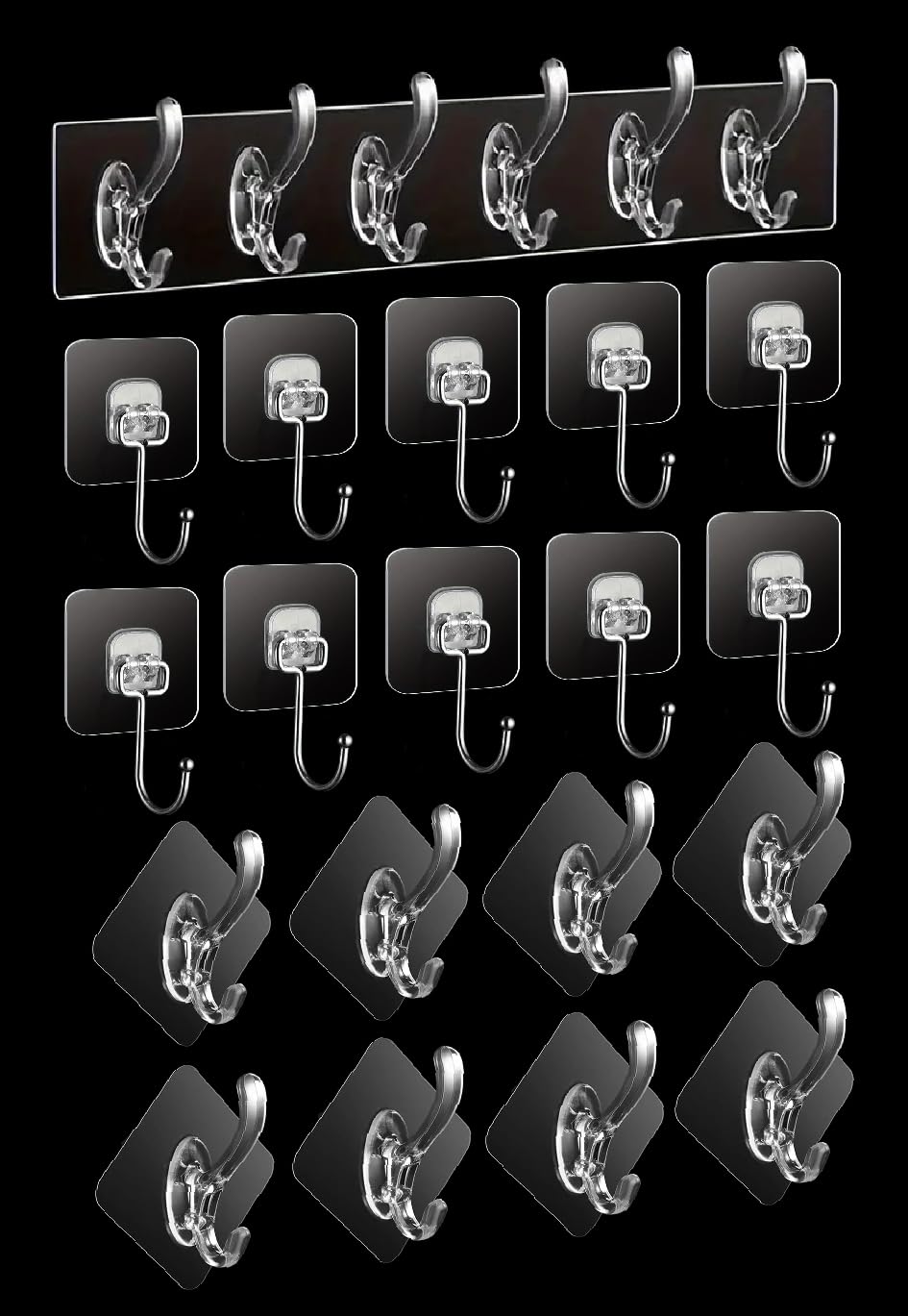19Pcs Strong Heavy Duty Self Adhesive Transparent Clear Waterproof Sticker Hooks for Wall Without Drilling Clothes Holder Hanging Towel Hanger Mount Sticky Combo for Bathroom Kitchen Office - 24 Hooks (B0D37Z674L) Amazon Price History, Amazon Price Tracker