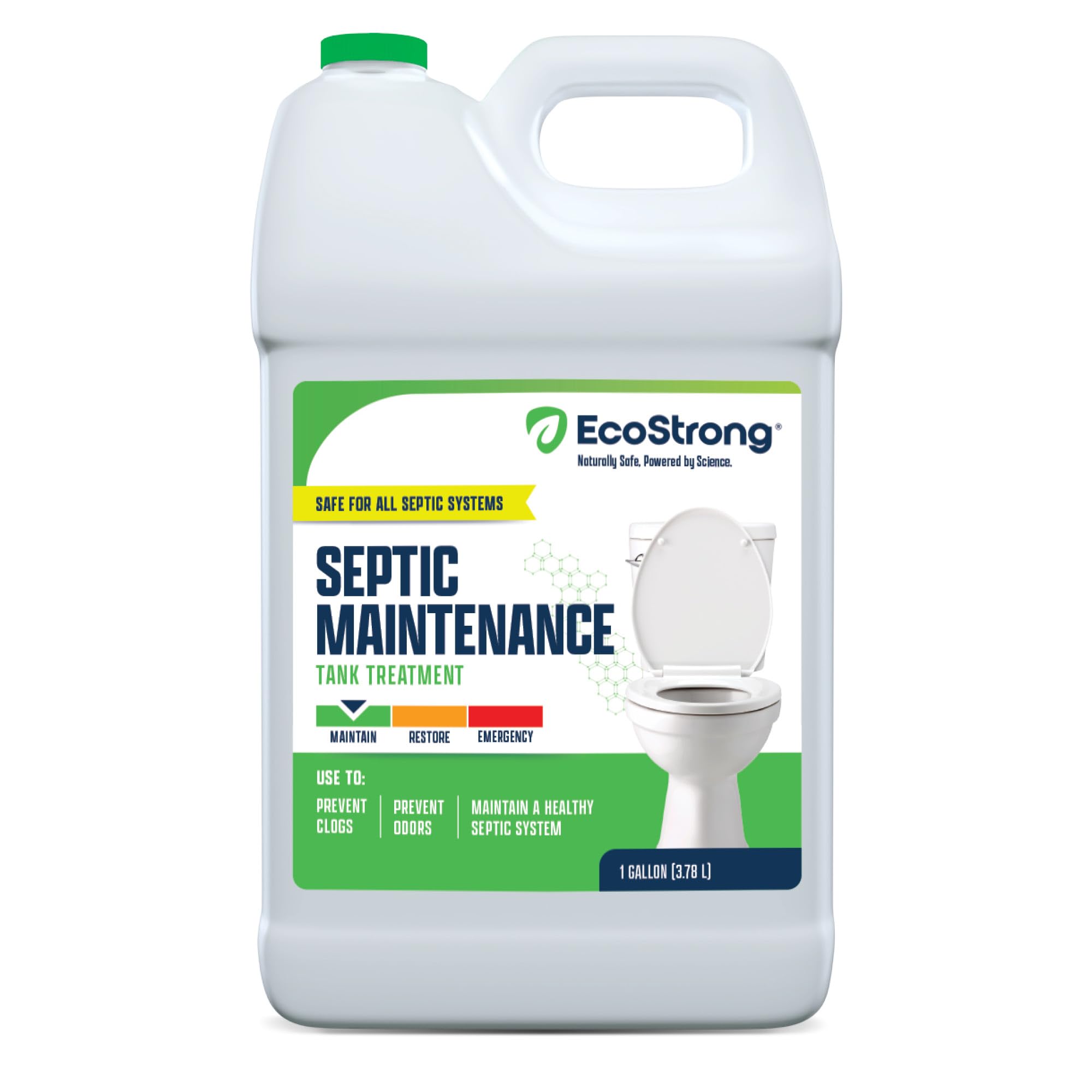 Eco Strong Septic Tank Treatment -1 Gallon Professional Grade Liquid | Live Bacteria & Enzyme Formula - Erase Septic Odor & Prevent Septic Backups