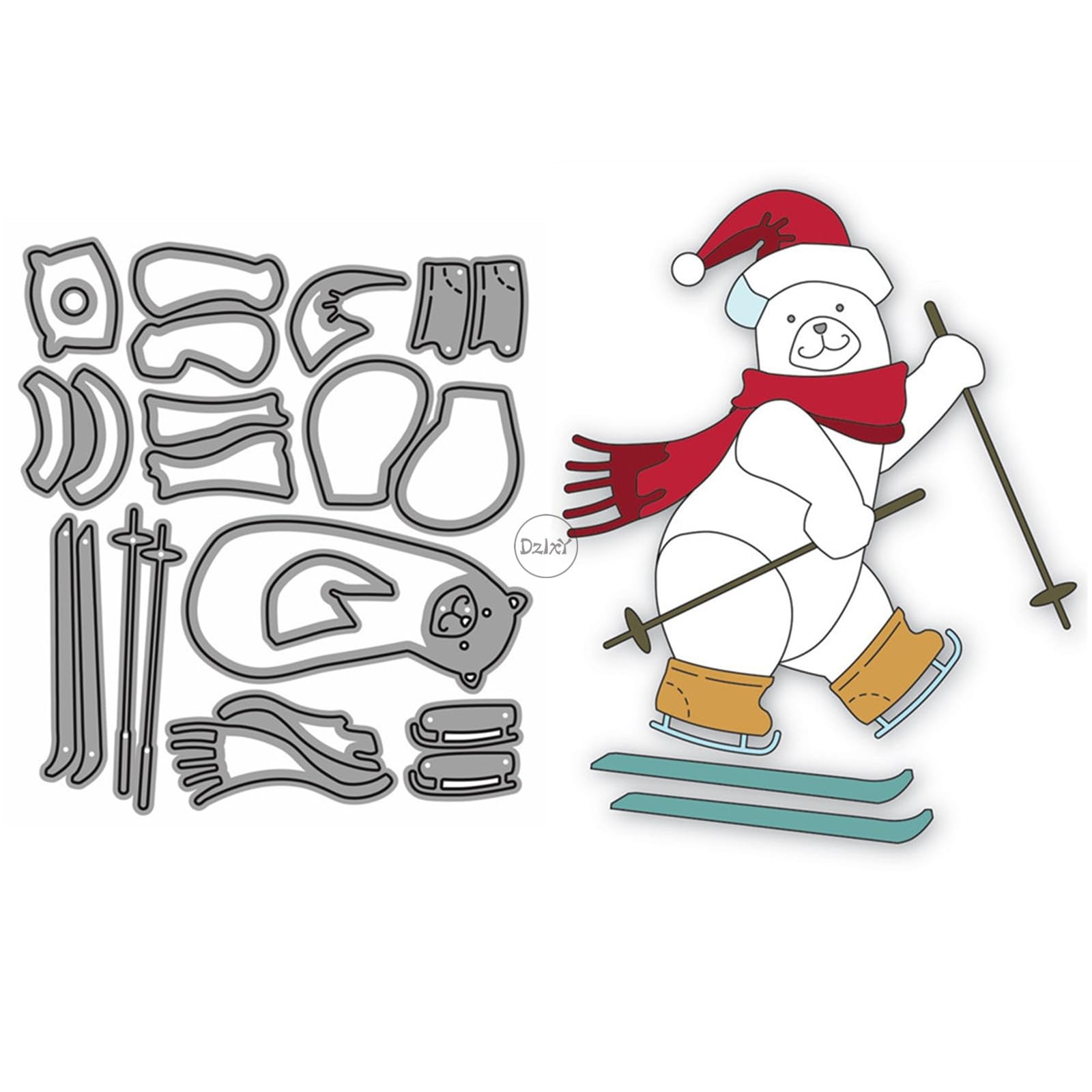 DzIxY Patchwork Christmas Bear Skiing Metal Cutting Dies for Card Making Kit Embossing Paper Die Cuts Set Scrapbook Stencils Supplies Machine Templates
