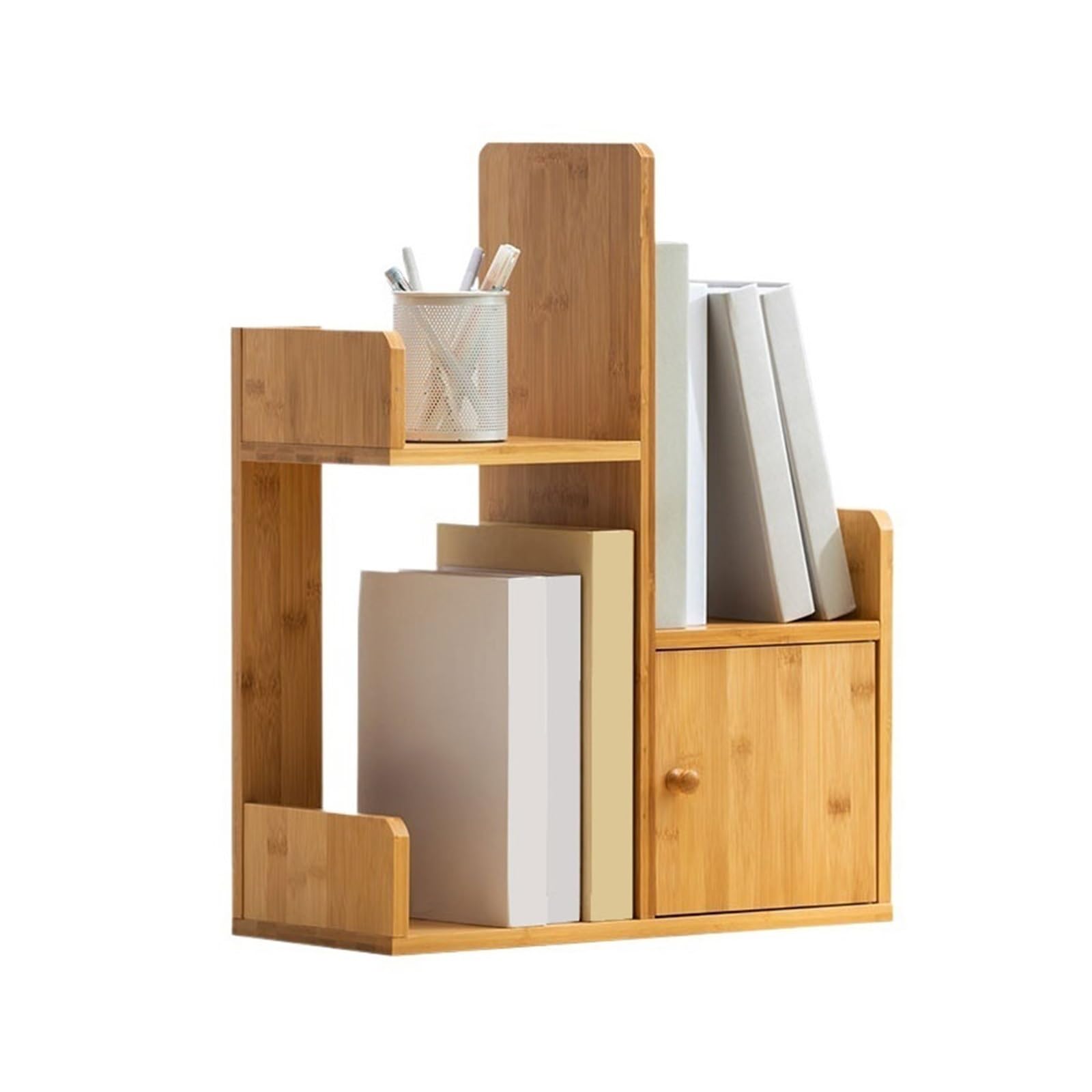 Zhaoj24-05 Bookcase Home Staggered Minimalism Tabletop Bamboo Bookshelf Multipurpose Storage Rack with Door