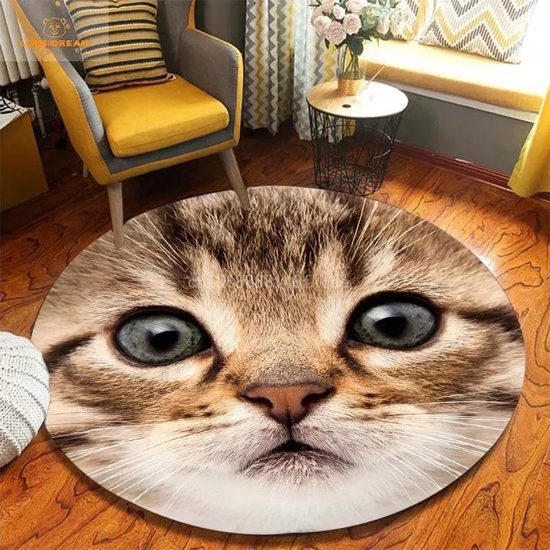 Tapis rond chat antidérapant pour éviter les chutes dans le salon