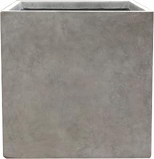 Kante Lightweight Modern Square Planter, Elegant Handmade Garden Planter Pot for Indoor Outdoor Use, 10 Inch Tall, Weathered Concrete