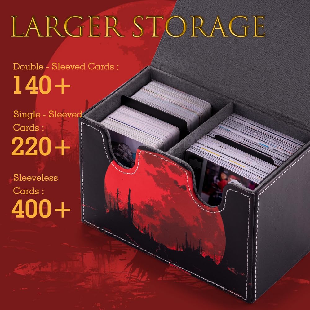 JoyHood Caja de Tarjetas con 2 Separadores, Card Deck Box para de 110+ Tarjetas, Caja de Tarjetas Compatible con Tarjetas MTG/YGO/TCG/OCG, Dragón de la Luna de Sangre — view 2