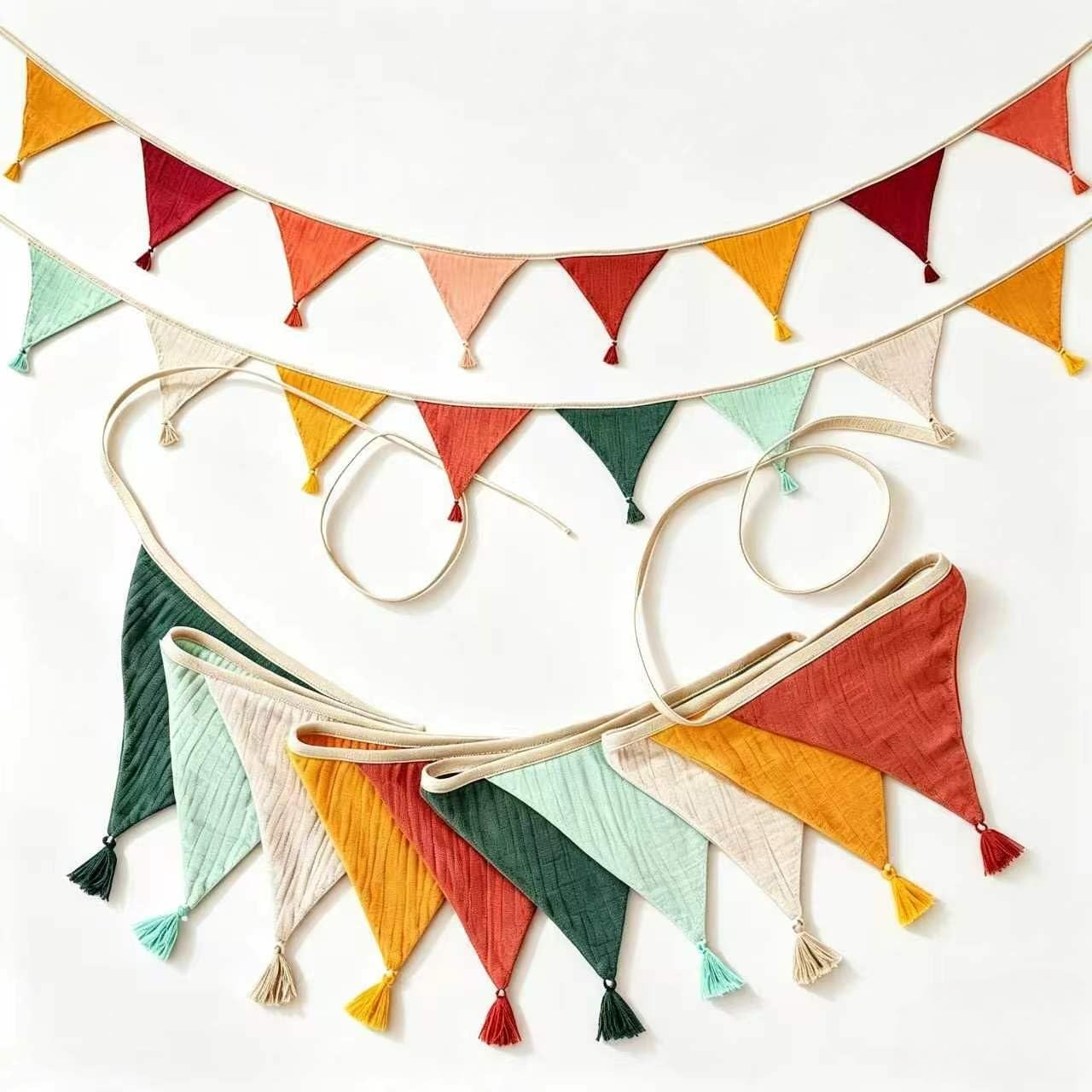 20 Pcs Fabric Bunting, Double Sided 5.2m Cotton Bunting, Triangle Garland Fabric Banner for Vintage Themed Garden Wedding Afternoon Tea Birthday Party Bedroon & Outdoor Decor