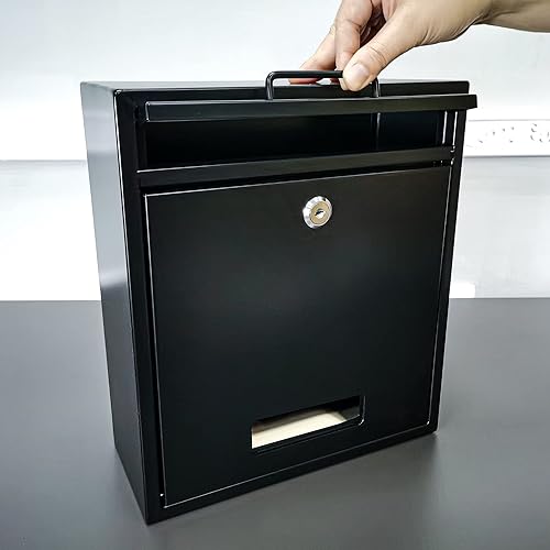 Miniatura 8 de FixtureDisplays Caja de descenso al aire libre negra con bloqueo, buzón montado en la pared, caja de sugerencia 11119-BLACK-NEW-NF