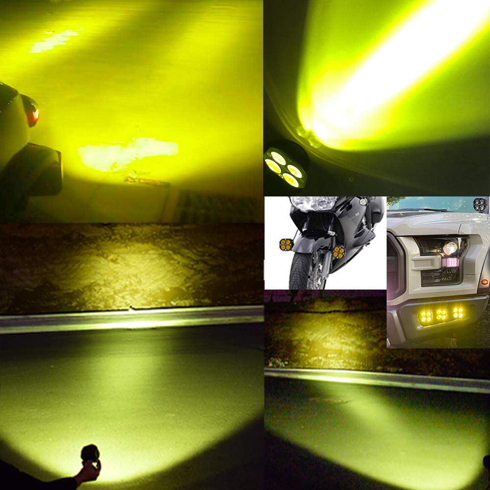 2Pcs LED Faro Delantero de Moto 40W Luz Antiniebla Foco de Trabajo Spotlight 12V 24V 4500lm Impermeable 4led Cuadrado Luz Amarilla para Tractor Coche Barco Camión SUV (Luz Amarilla)