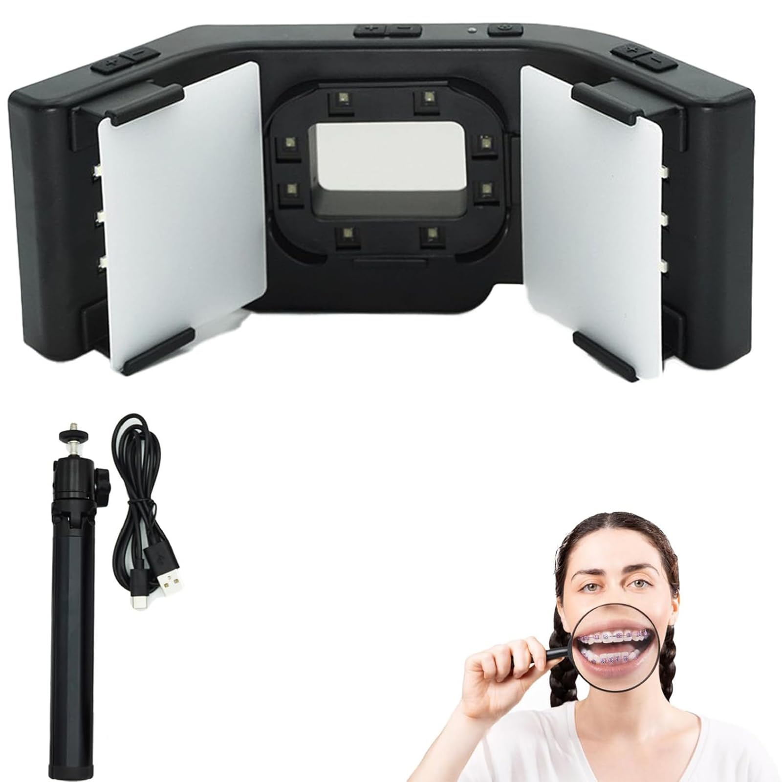 Lámpara De Relleno Dental para Teléfono Móvil, LED De 6000-6500 K, con Soporte, 3 Grupos De Luces con Ajuste Independiente, para Clínicas Y Salones De Belleza En Casa.