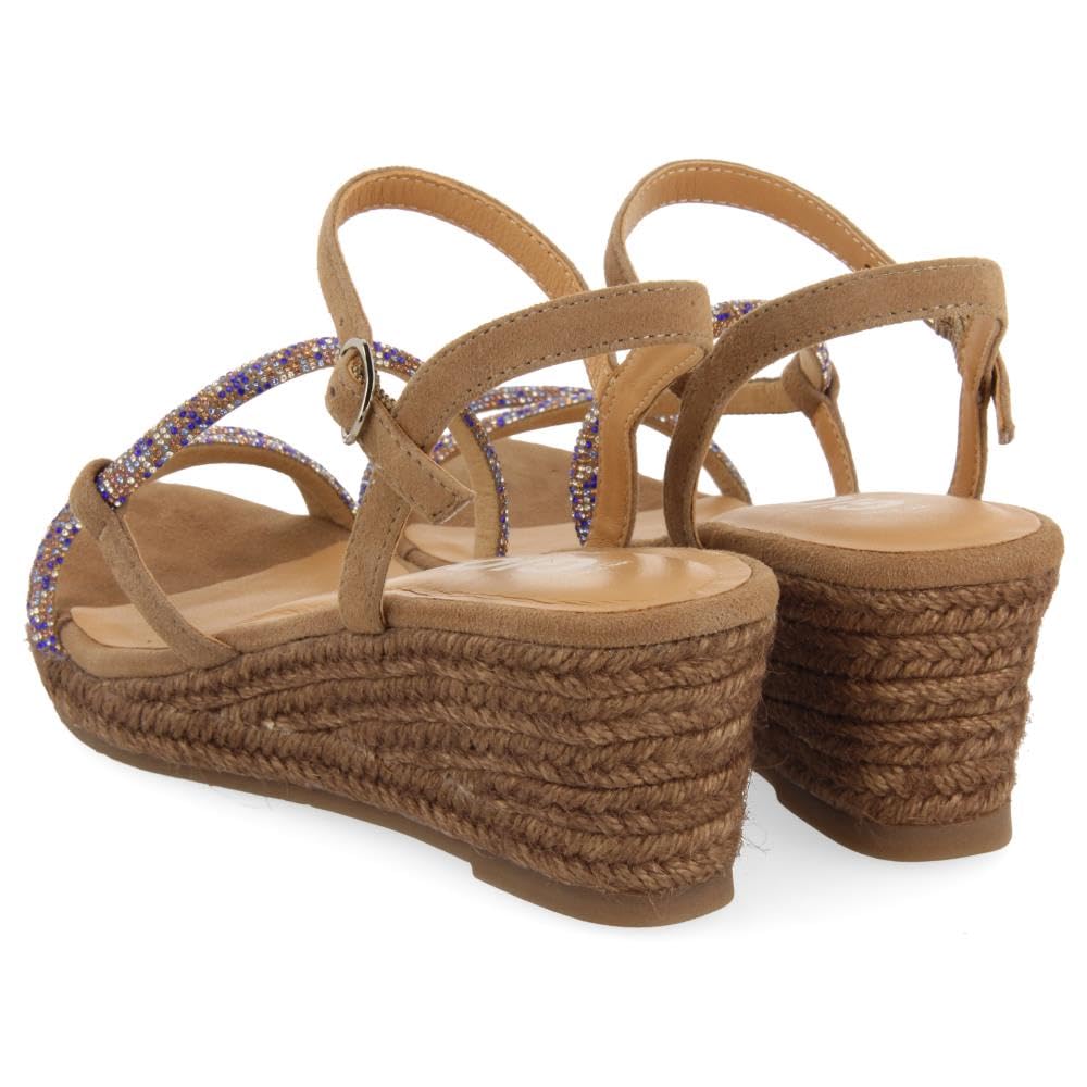 GIOSEPPO Sandalias Taupe con Tiras con Cristales Multicolor Y CUÑA DE Yute para Mujer TRESCO