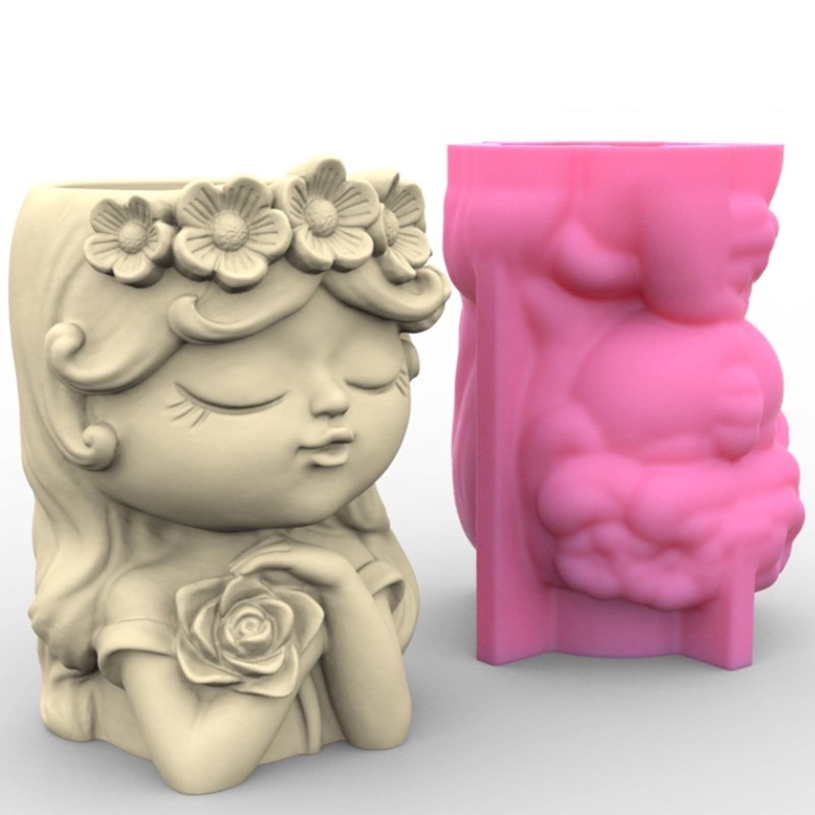 4 moldes de silicona para macetas de flores para niñas, moldes de resina epoxi, soporte para moldes de resina