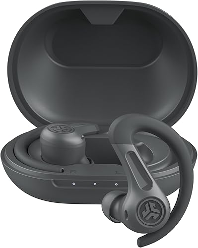 JLab JBuds Sport ANC 4 True Auriculares Bluetooth inalámbricos + funda de carga, grafito, controles táctiles, cancelación activa de ruido híbrida,