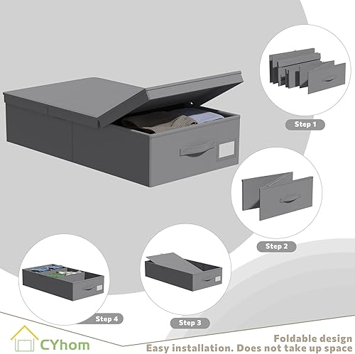 Miniatura 5 de Contenedores de almacenamiento debajo de la cama con tapas, paquete de 2 contenedores de almacenamiento plegables y apilables, organizador de