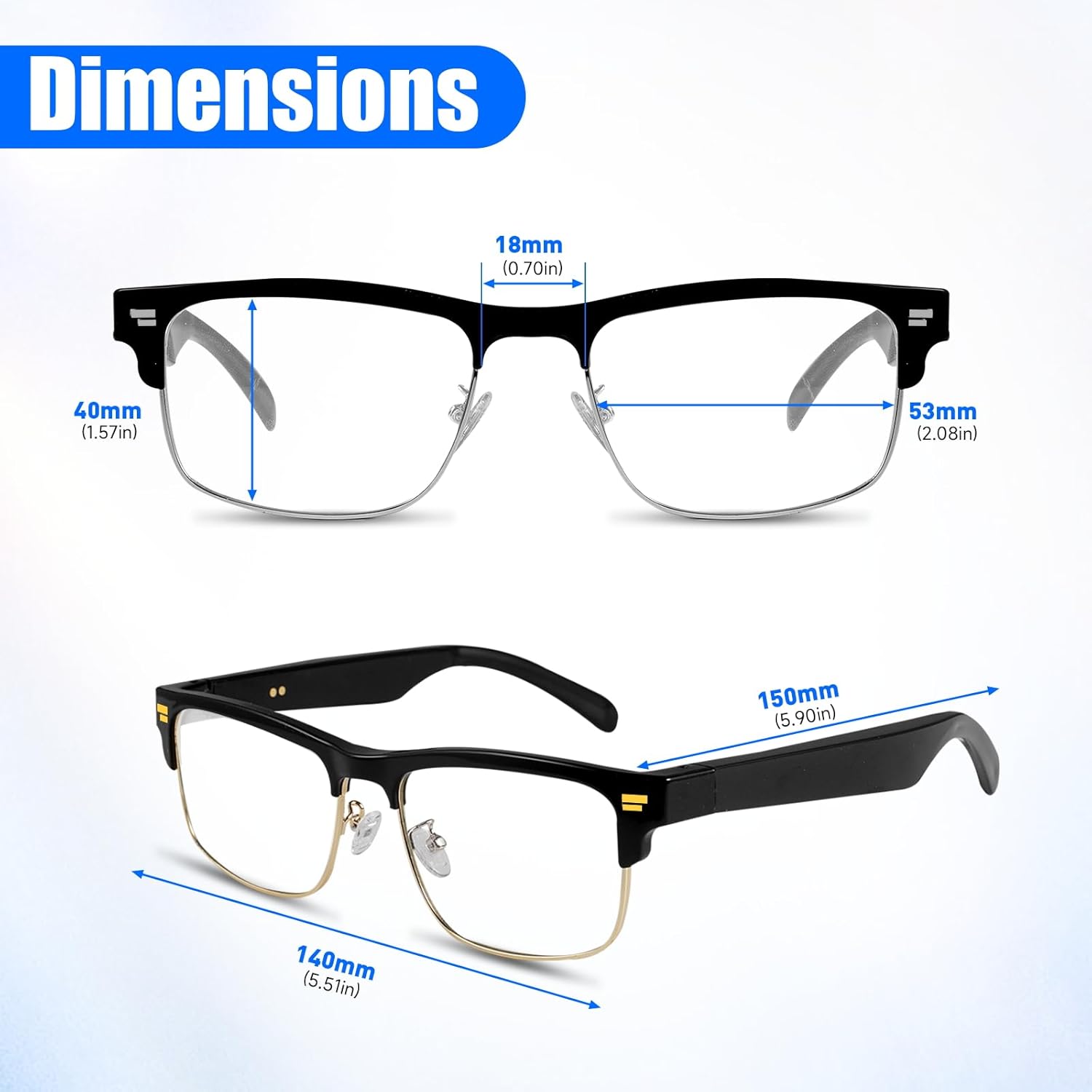 AI Glasses for Men Women, Powered by ChatGPT, AI Real-time Translation(164 Languages), Bluetooth Translator Glasses with Speaker,No Subscription,Smart Glasses with Anti-Blue Light for Work Travel-Gold