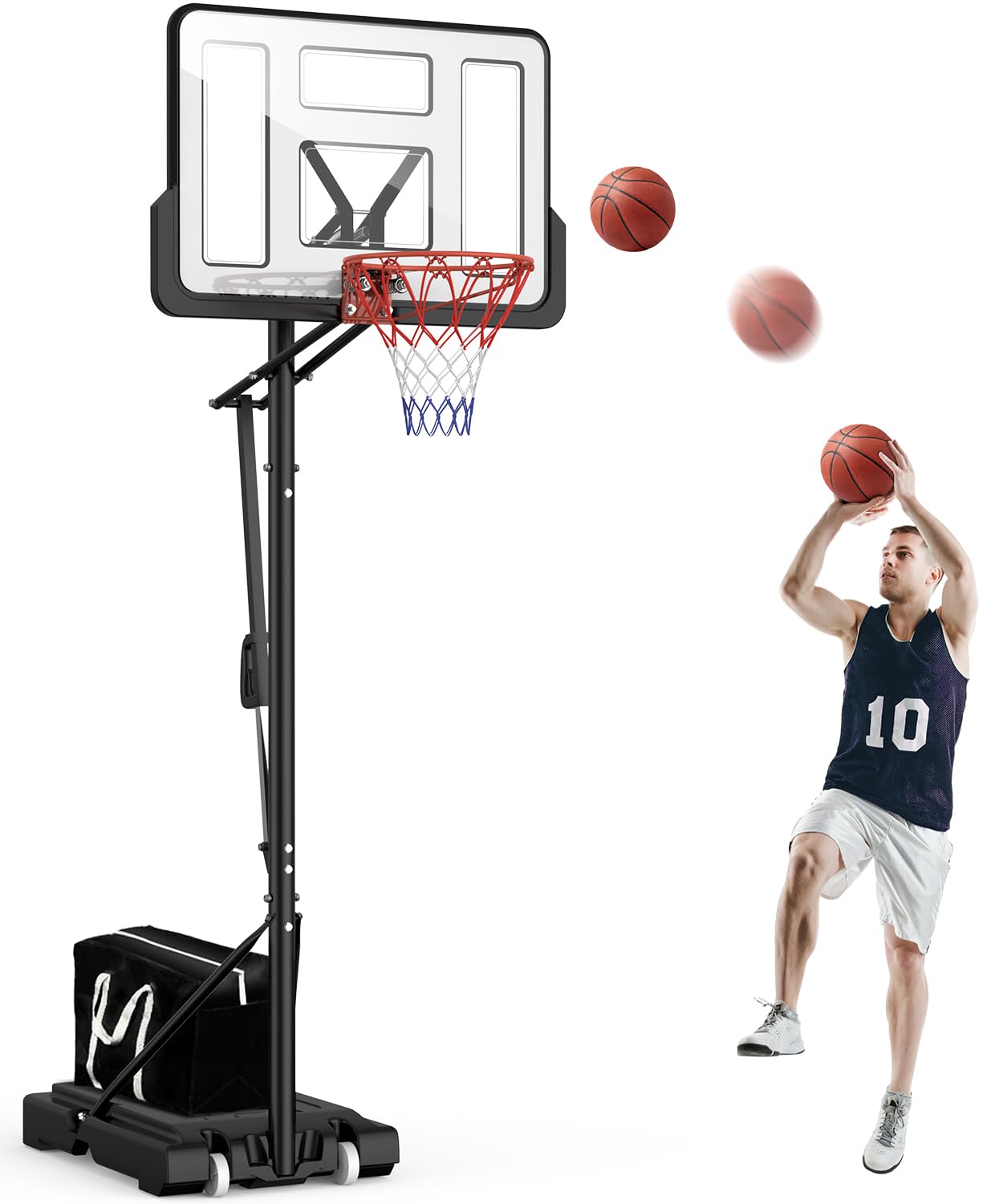 Basketballkorb Outdoor Kinder Basketball Ständer 145-305cm EIN-Knopf-Schnellverstellung 110x75cm Rückwand Gewichtssack