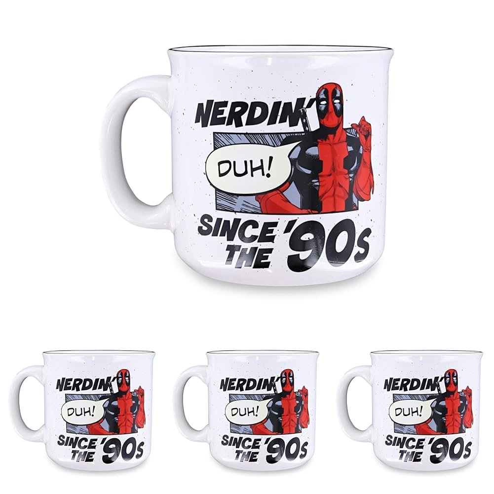 Silver BuffaloMarvel Deadpool Nerdin Since the 90s Ceramic Camper Mug, 20 Ounces (Pack of 4)