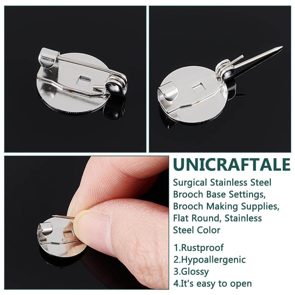 UNICRAFTALE 40 Pz Spilla Piatta Rotonda in Acciaio Inossidabile - Vassoi con Lunetta e Impostazioni Base A Cupola Vuota per Creazione Gioielli Fai Da Te 14mm