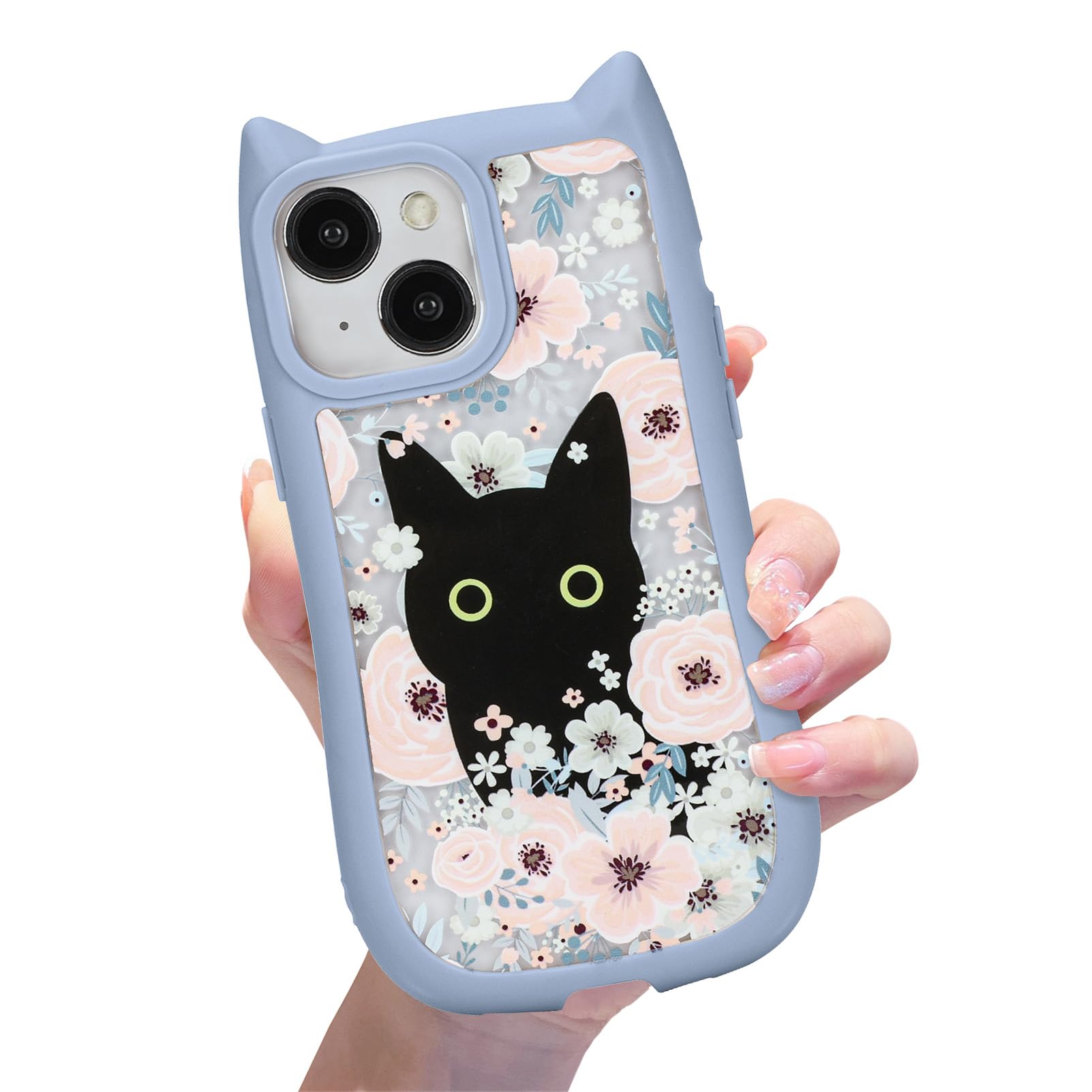 xoniery Compatible with iPhone 14 Cute Floral Case [ 3D Cat Colorful Flowers ] [ Senior Shockproof Protective ] iPhone 14 Clear Case for Women