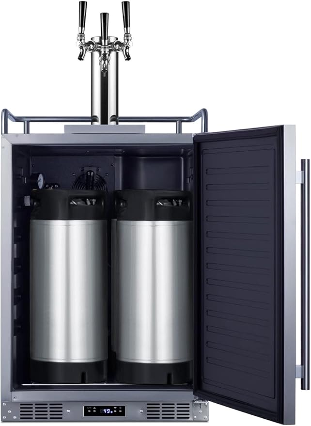 Summit Appliance SBC683OSTRIPLE 24" Wide Built-in Outdoor Beer Kegerator, 5.6 cu.ft Interior, Weatherproof, Automatic Defrost, Digital Thermostat, Tap Cool System, Adjustable Shelves, 4 Casters on Fridge.com