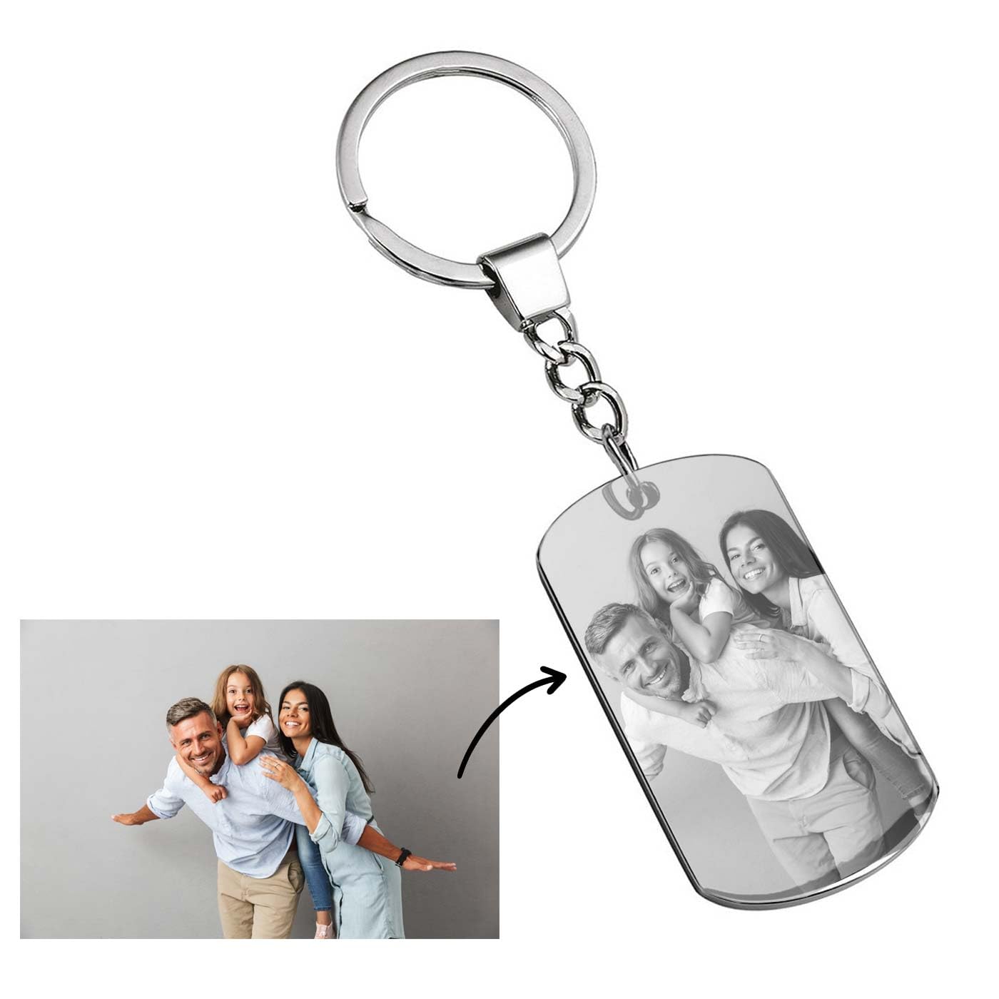 CALLEDELREGALO - Llavero Personalizado con Foto y Texto Grabado a Láser | Regalo Original para hombre y mujer | Acero Inoxidable | Ideal para Cumpleaños, San Valentín, Día del Padre | Estuche Regalo