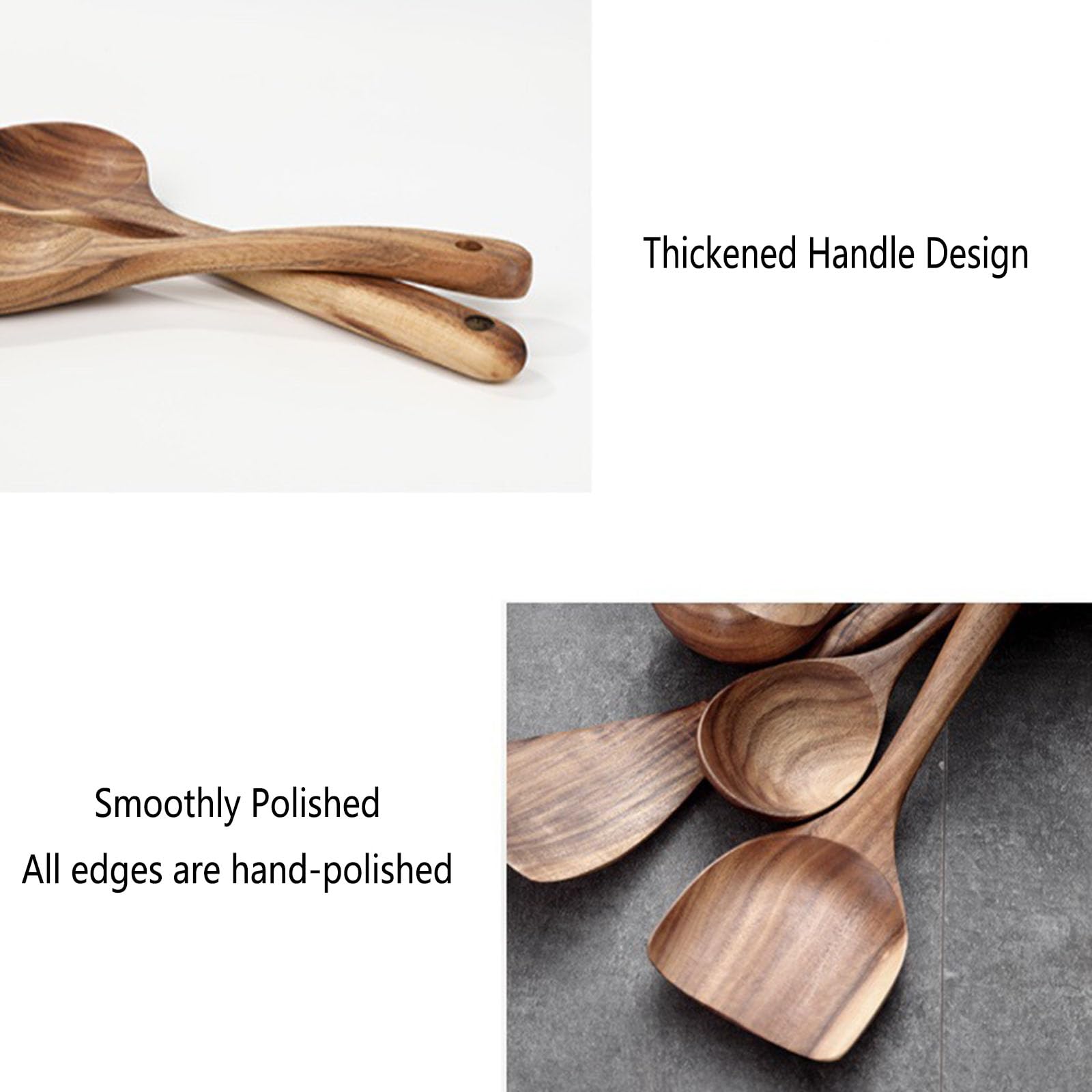 Küchenutensilien Holzspatel Set Mit Loch Küchenutensilien Set Holzlöffel Kochen Besteckhalter Kuechenhelfer Set Mit Pfannenwender,BPA-frei, Robust Kochbesteck Für Antihaft Pfannen 7 Teiliges