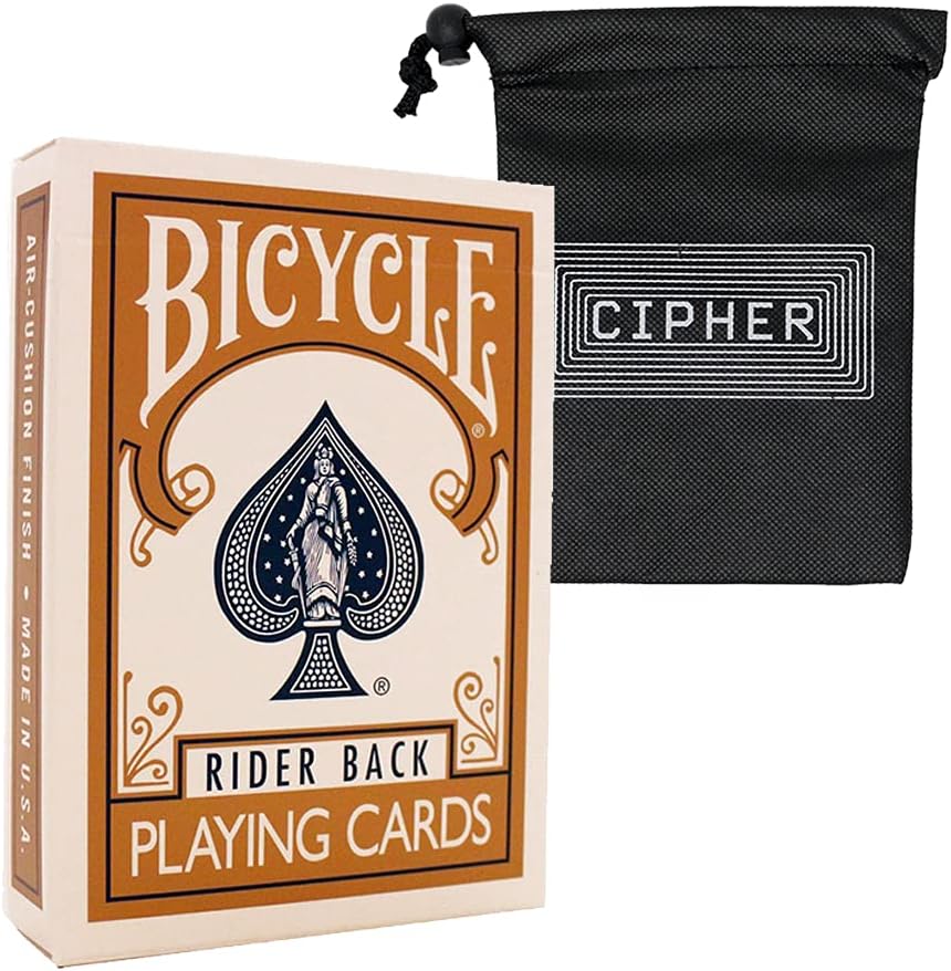 Gold Coloured Bicycle Playing Cards - Classic Rider Back Design- Includes Cipher Card Bag