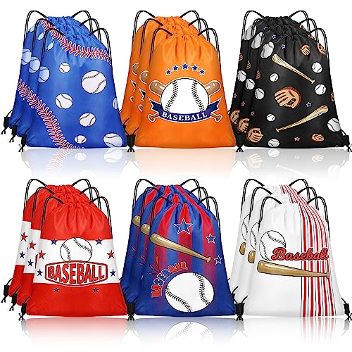 Grneric 18 Pcs Baseball Party Favor Bags Drawstring Bags Bulk Candy Goodie Bag Baseball Themed Presents for Sports Teams