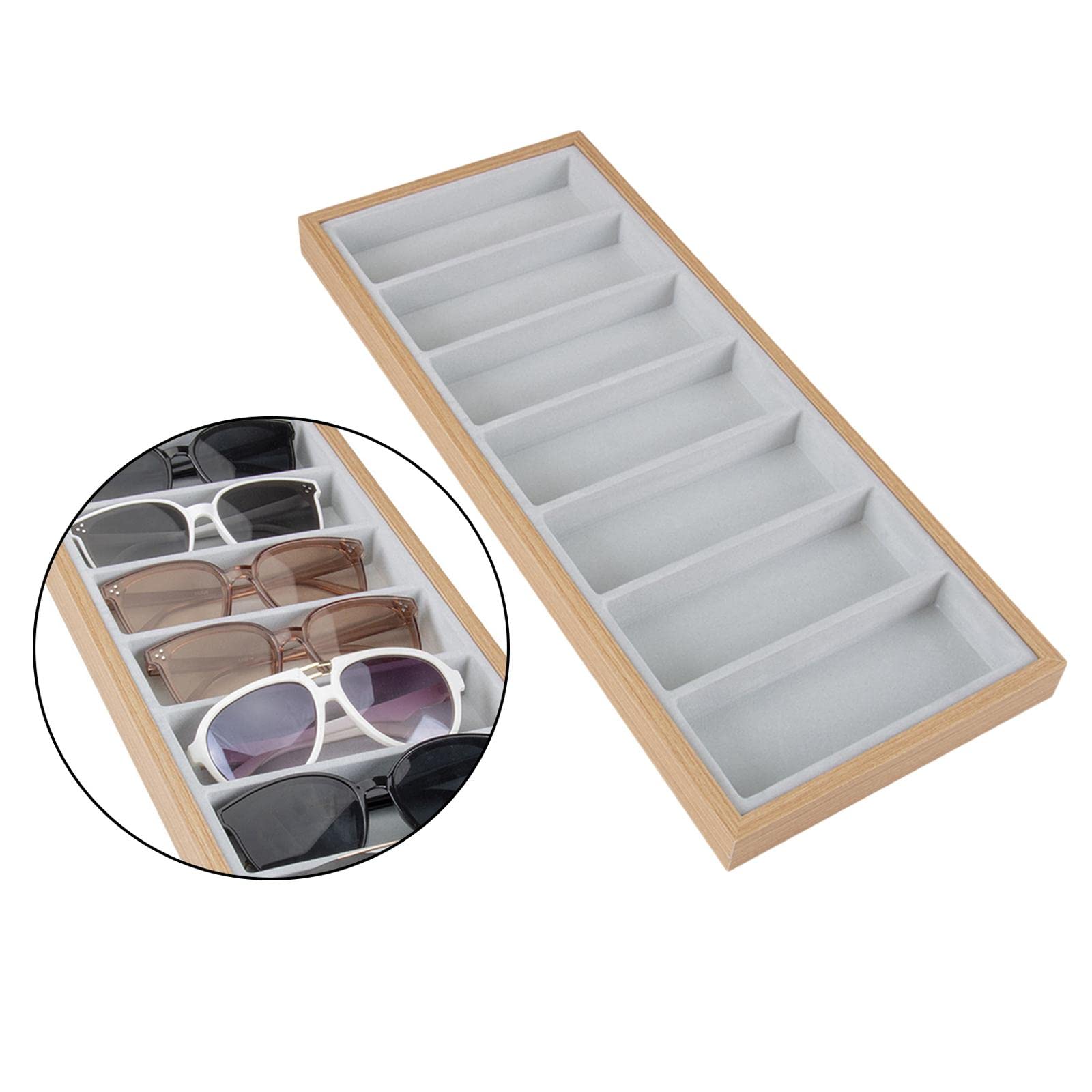 Juego de 2 bandejas apilables para gafas de sol, organizador de almacenamiento, color gris