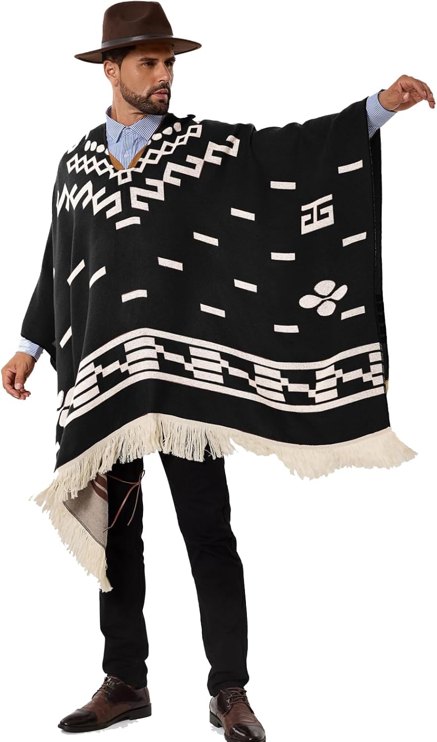JXVX Western Cowboy Poncho Serape Authentic Mexican Hippie Alpaca Wool Poncho Halloween Western Theme Party Costume - Image 3