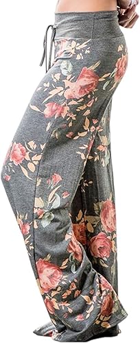 Elsofer - Pantalones para mujer con estampado floral y cordón elástico, palazzo, pantalones para pijamas
