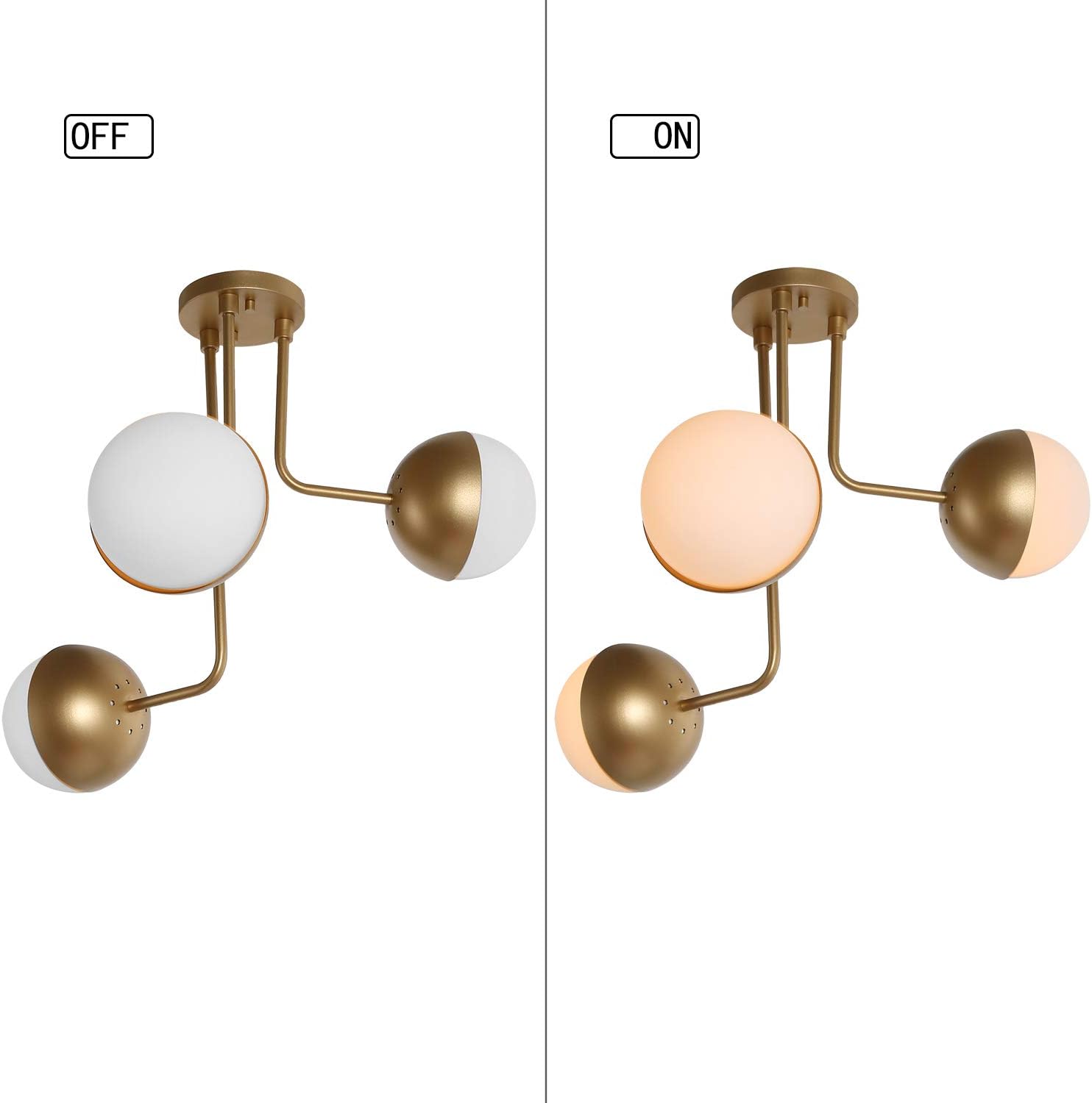 Nеw Prоduсt KSANA Gold Semi Flush Mount Ceiling Light with 3 Globe Shades for Dining Room, Kichen Island, W23.6xH22.8