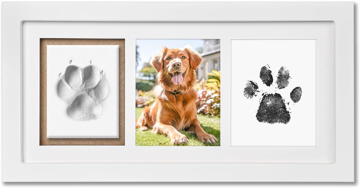 Dog Paw Print Kit Keepsake, Pet Paw Print Impression Kit with No Toxic Clay and No Mess Ink Pad, Wood Dog Memorial Picture Frame, Dog Memorial Gifts for Dog Lovers