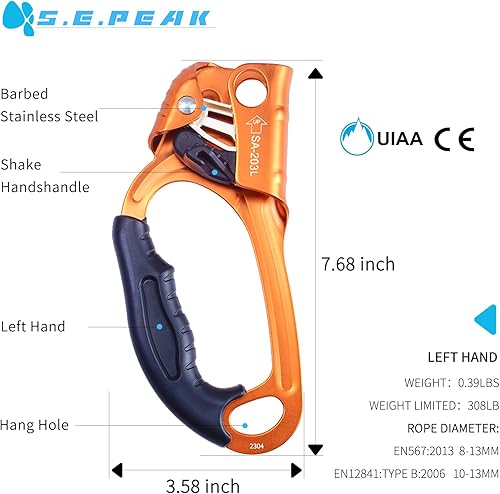 Miniatura 3 de Ascensor de mano CE, equipo de engranaje de rapel de 308.6 lbs con mango de goma ergonómico para arbolista de árboles de escalada en roca,