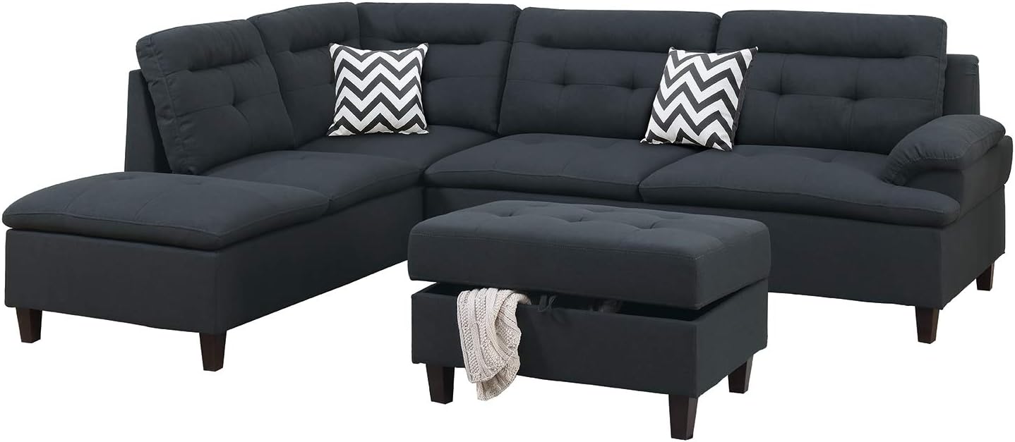 Bobkona Sectional Sofa Set, Black