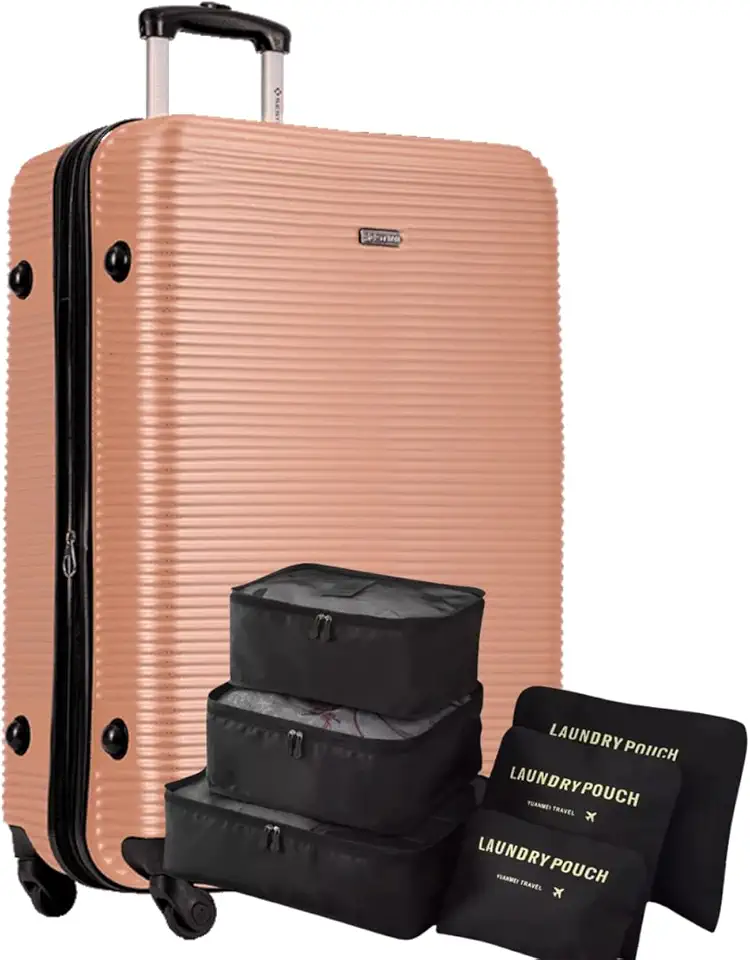 Mala de Viagem Média 23kg, Expansível, Cadeado TSA, Rodinhas Duplas 360º (4 Travel Dourado, Média)