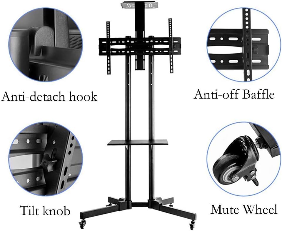 Mobile Universal TV Stand with Adjustable Height Wheels for LCD Home Theater Display Tall TV Cart Bracket