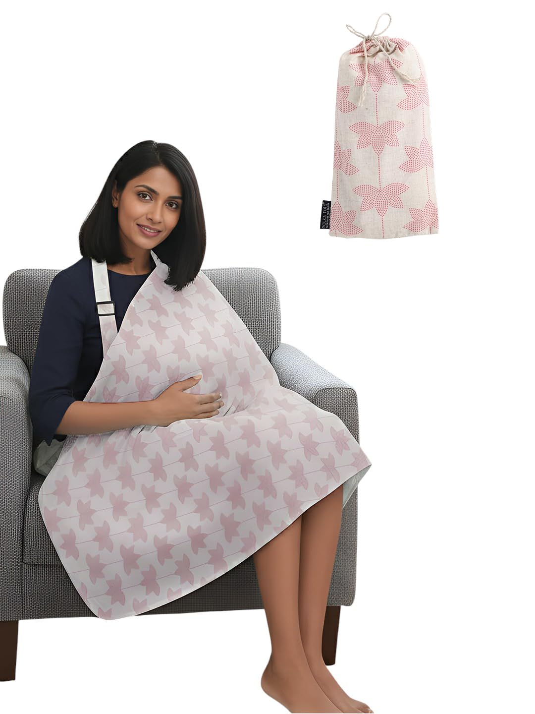POLKA TOTS 100% Cotton Washable Nursing Breastfeeding Multipurpose Maternity Apron Cover & Scarf for Mothers with Carry Pouch (Pink)-image-16