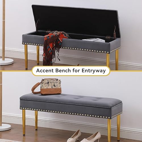 Miniatura 3 de Tassullo Juego de 2 otomanas con almacenamiento para dormitorio, banco de almacenamiento de 48 pulgadas para dormitorio extremo de cama y banco de